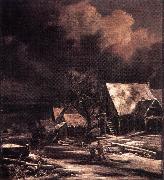 Jacob van Ruisdael Village at Winter at Moonlight oil painting